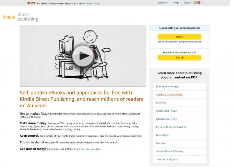 platforms for selling ebooks -  Amazon Kindle Direct Publishing