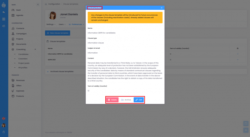 Clause templates - configuration Clause preview