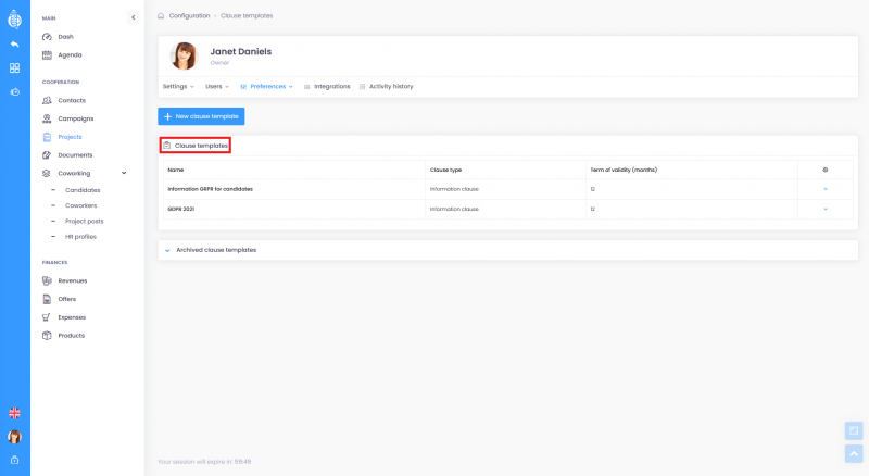 Clause templates - configuration Clause template