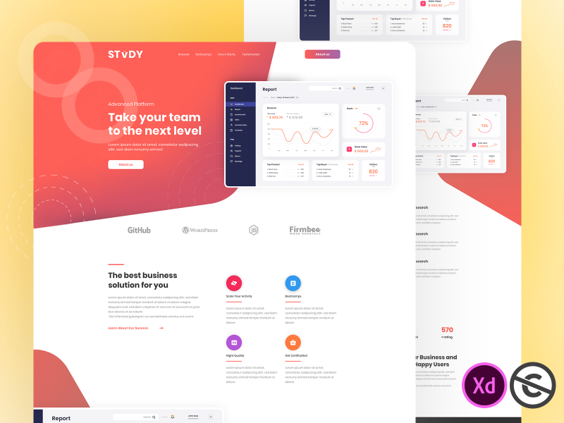 Download Free Website Template Xd Saas Landing Page Red Firmbee Freebees Free Team Collaboration App With Invoicing Remote Work Tools
