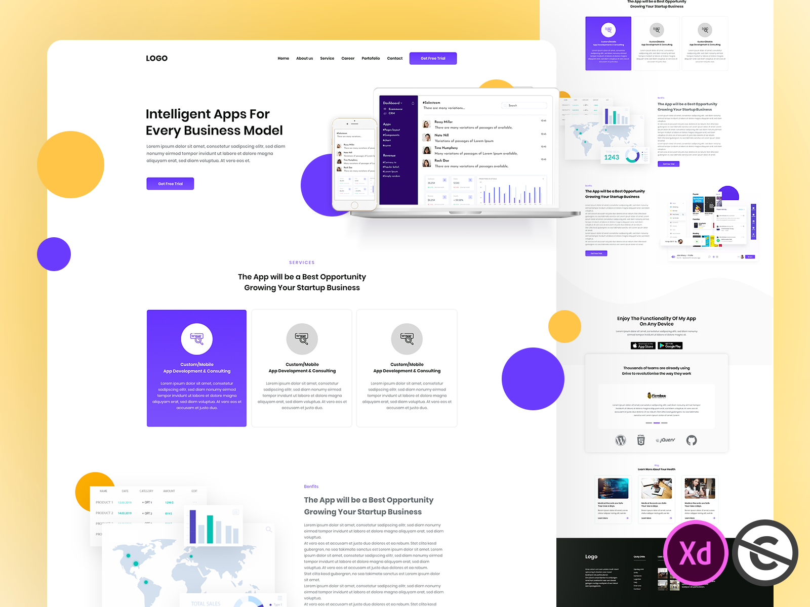 Download Free Xd Saas Landing Page Template Firmbee Freebees Free Team Collaboration App With Invoicing Remote Work Tools