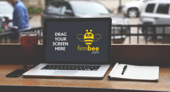 Open cafe space and MacBook Air