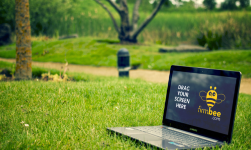 samsung laptop on the grass mockup