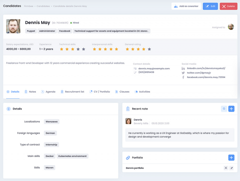 firmbee candidate profil screenshot