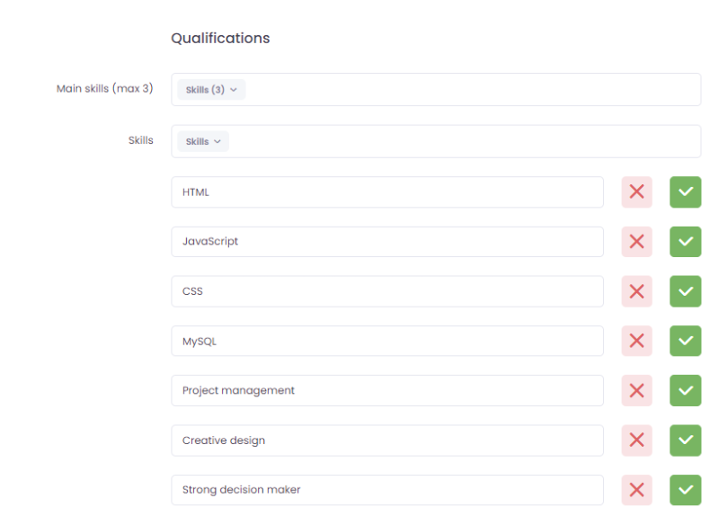 Completing a candidate's profile with data from CV