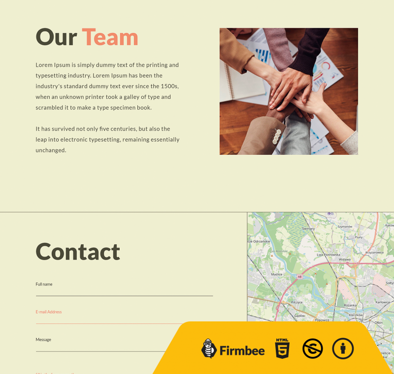 Contact and our team section - portfolio website html template