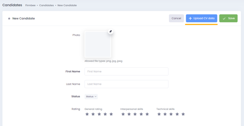 Completing a candidate's profile with data from CV