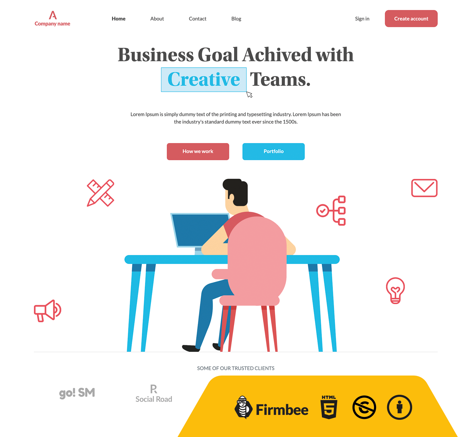 Blue And Red Business Website Template - Free Bootstrap HTML Template ...