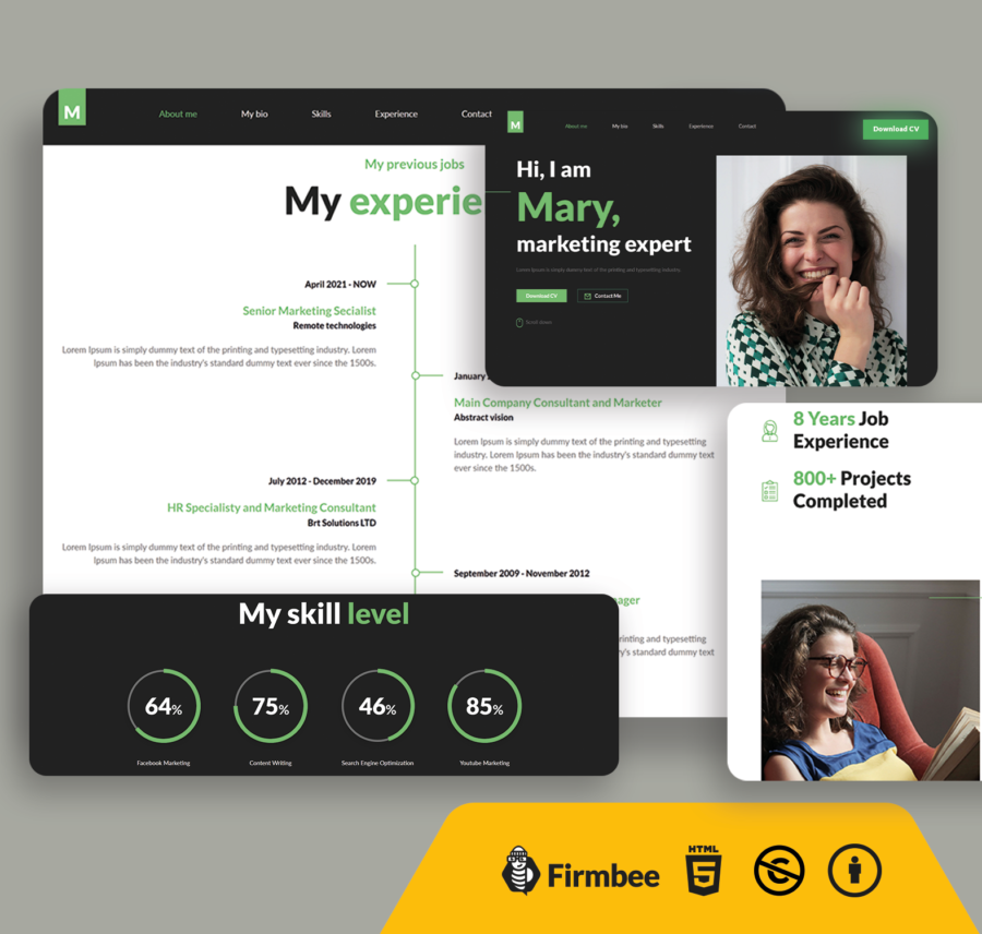 black and green resume website template