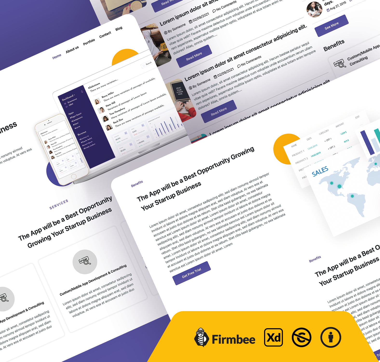 White Violet Mobile App Landing Page XD Template Free Website 