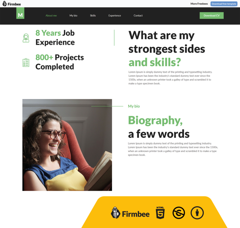 template_5_freebees_1 Black and Green Resume HTML Website Template