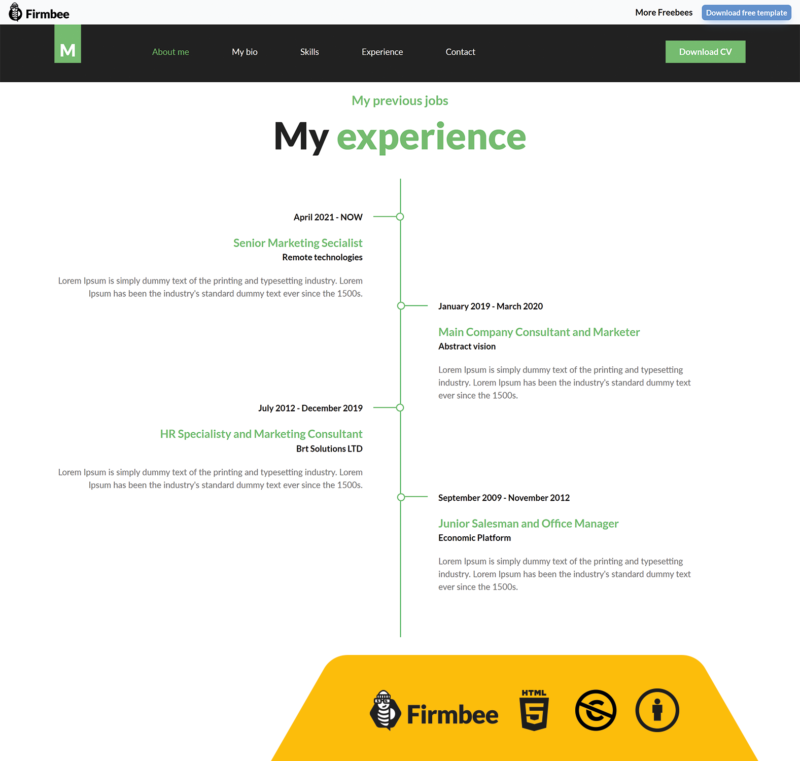 template_5_freebees_3 Black and Green Resume HTML Website Template