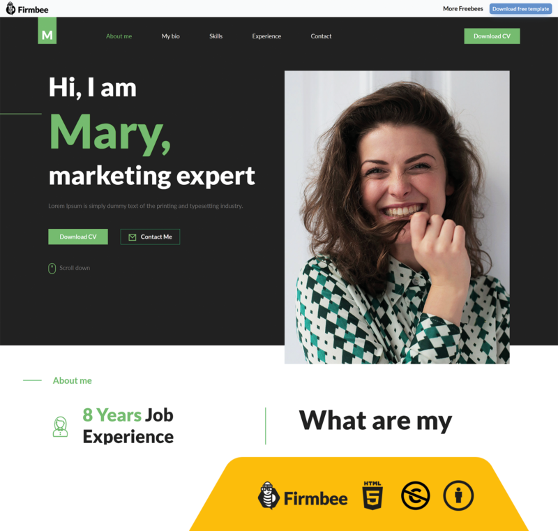 template_5_freebees_4 Black and Green Resume HTML Website Template